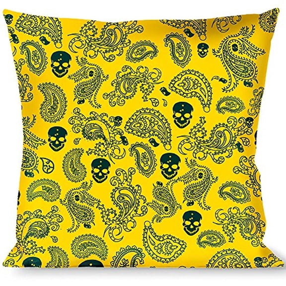 Buckle-Down Throw Pillow - Bandana Skulls Gold Green