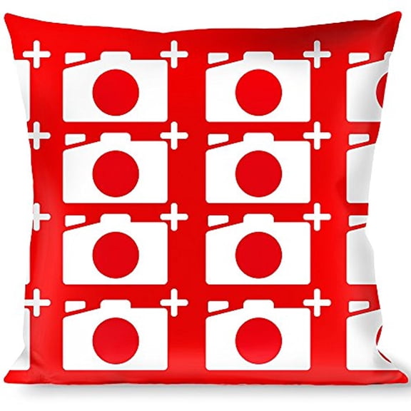 Buckle-Down Throw Pillow - Camera Red White