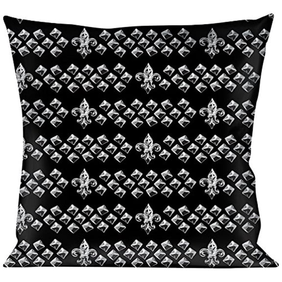 Buckle-Down Throw Pillow - Fleur-de-Lis Studs Black Grays