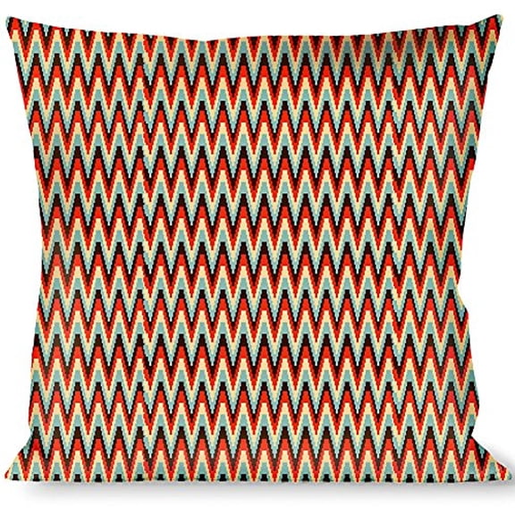 buckle-down throw pillow - jagged zig zag brown aqua cream red