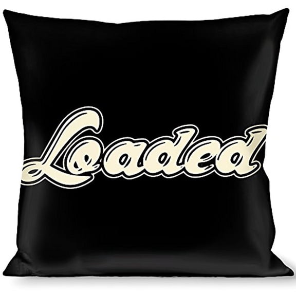 Buckle-Down Throw Pillow - LOADED Script Black Cream
