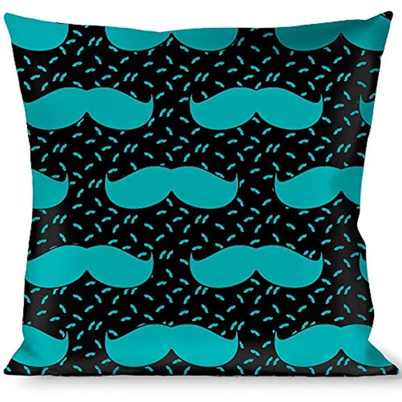 Buckle-Down Throw Pillow - Mustaches Scattered Black Turquoise
