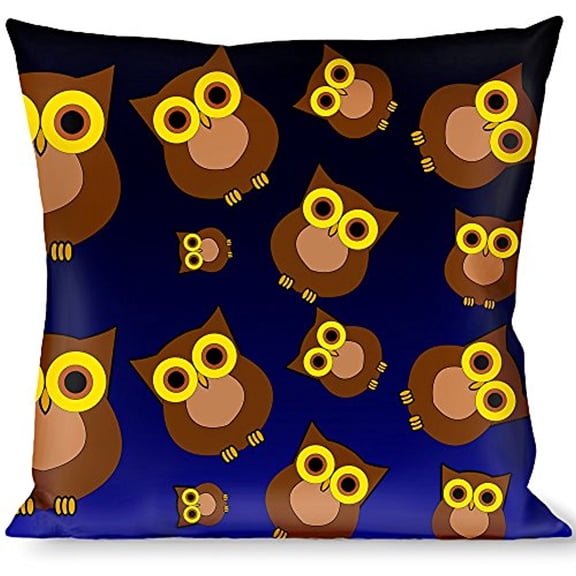 Buckle-Down Throw Pillow - Owls Scattered Black Blue-Fade Yellow