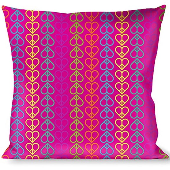 Buckle-Down Throw Pillow - Peace Hearts Repeat Fuchsia Neon