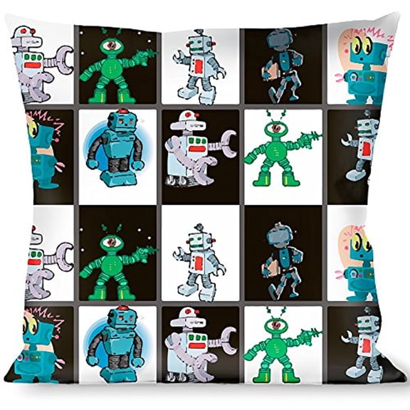 Buckle-Down Throw Pillow - Robot Checkers Black White