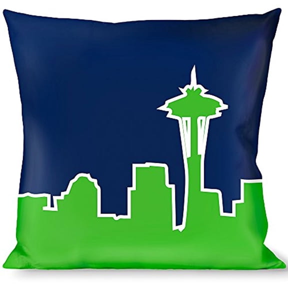 Buckle-Down Throw Pillow - Seattle Skyline Navy Bright Green