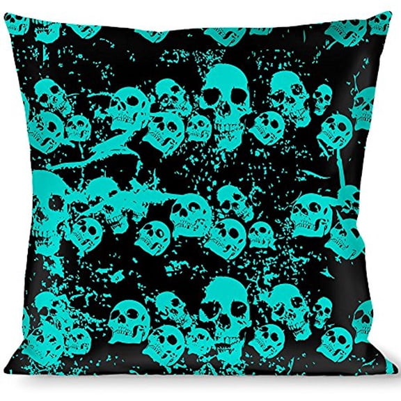 Buckle-Down Throw Pillow - Skulls Stacked Weathered Black Teal