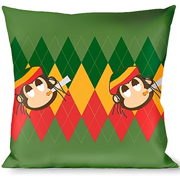 Buckle-Down Throw Pillow - Smoking Monkey Repeat Argyle Rasta
