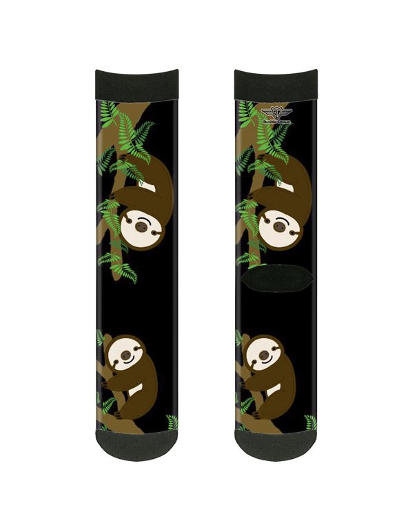 Unisex-Adult's Socks Sloth Face/Hanging Black Crew, Multicolor