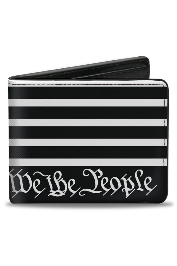 Wallet, Bifold, Americana Flag We the People Black White, Vegan Leather