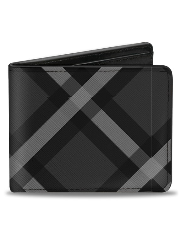Wallet, Bifold, Buffalo Plaid X Charcoal Black Gray, Vegan Leather