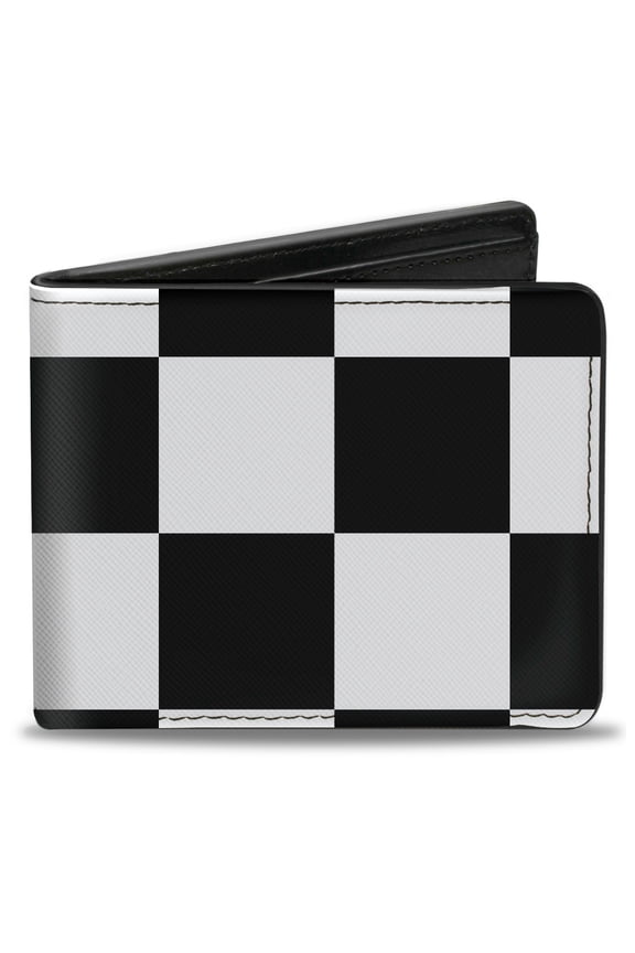 Wallet, Bifold, Checker Close Up Black White, Vegan Leather