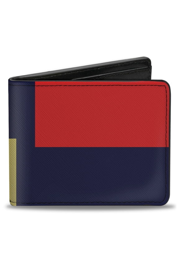 Wallet, Bifold, Color Block Red Yellow Navy, Vegan Leather