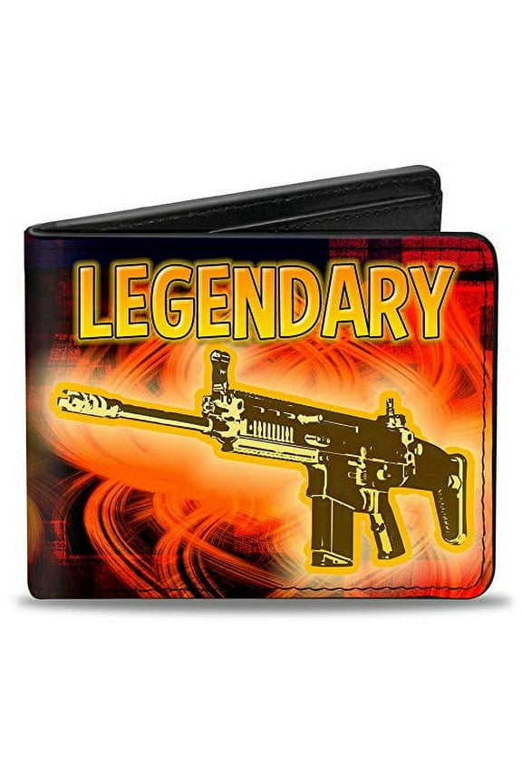 Wallet, Bifold, Legendary Ar Flames Black Oranges Yellows, Vegan Leather