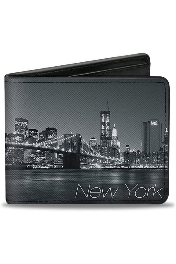 Wallet, Bifold, New York Brooklyn Bridge Skyline, Vegan Leather