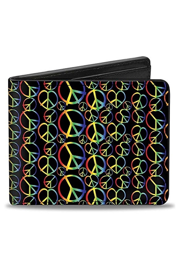 Wallet, Bifold, Peace Heart Black Rainbow Ombre, Vegan Leather