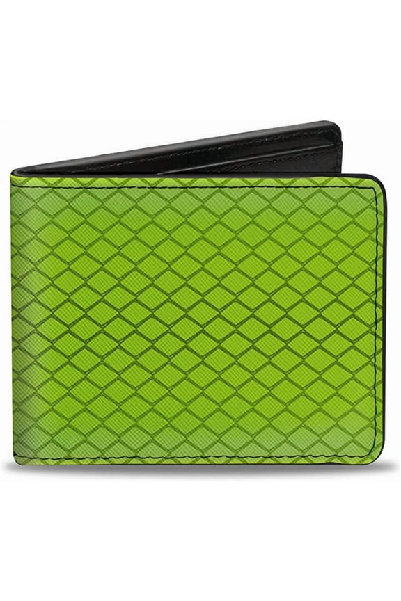 Wallet, Bifold, Snake Green Mamba Bright Green Gray, Vegan Leather