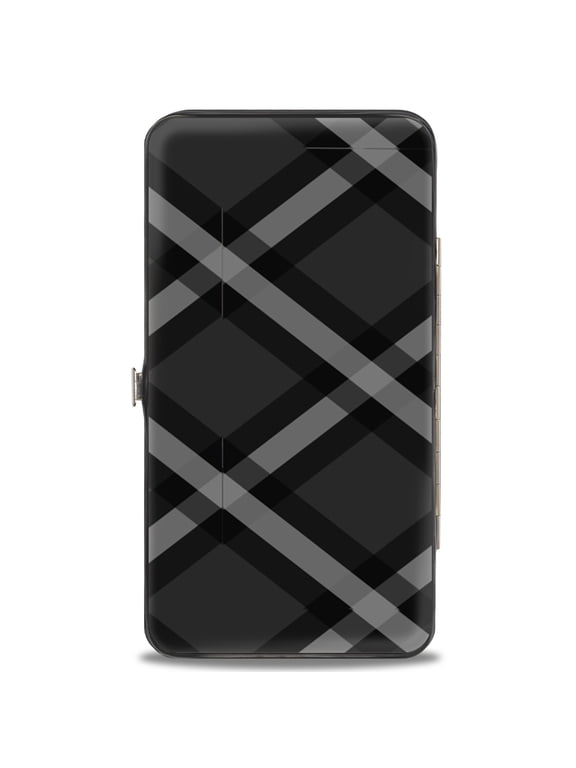 Wallet, Hinged, Buffalo Plaid X Charcoal Black Gray, Vegan Leather