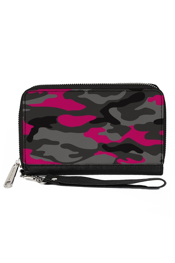 Wallet, Zip Around, Camo Grays Pink, Vegan Leather