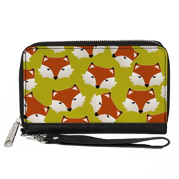Buckle-Down Wallet, Zip Around, Fox Face Scattered Warm Olive, Vegan Leather