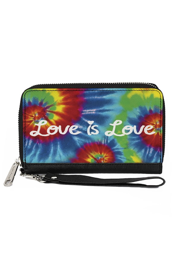 Wallet, Zip Around, Love is Love Quote BD Tie Dye White, Vegan Leather