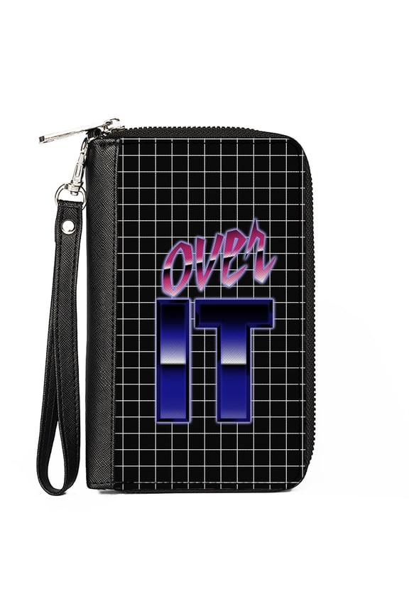 Wallet, Zip Around, Over It Grid Black White Pinks Purples, Vegan Leather