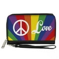 thumbnail image 1 of Buckle-Down Wallet, Zip Around, Peace and Love Rainbow Rays Multi Color White, Vegan Leather, 1 of 7