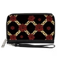 thumbnail image 1 of Buckle-Down Wallet, Zip Around, Red Roses and Gold Chain Black, Vegan Leather, 1 of 7