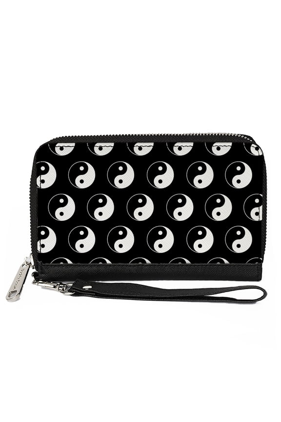 Wallet, Zip Around, Yin Yang Monogram Black White, Vegan Leather