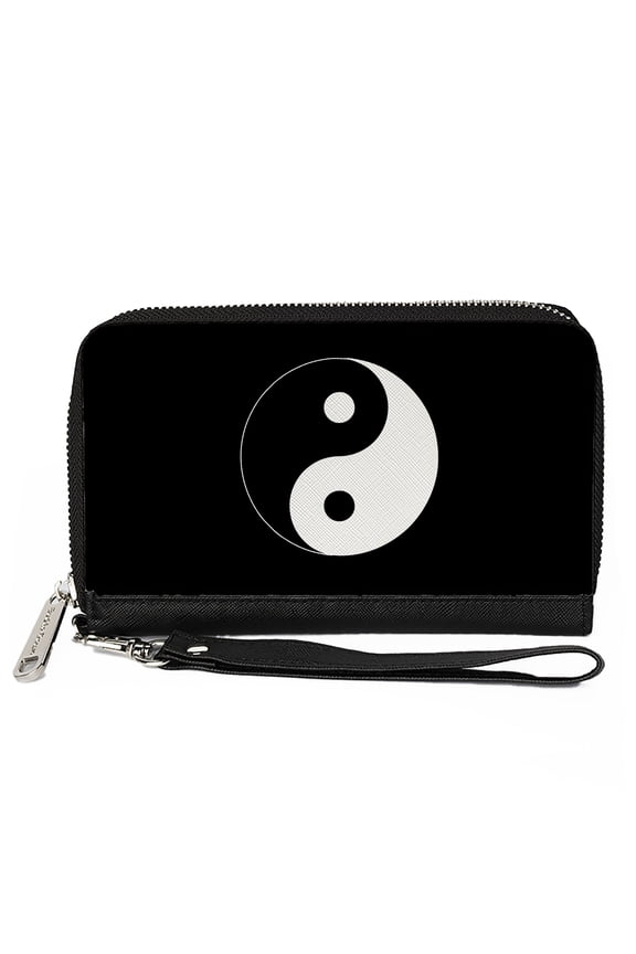 Wallet, Zip Around, Yin Yang Symbol Black White, Vegan Leather