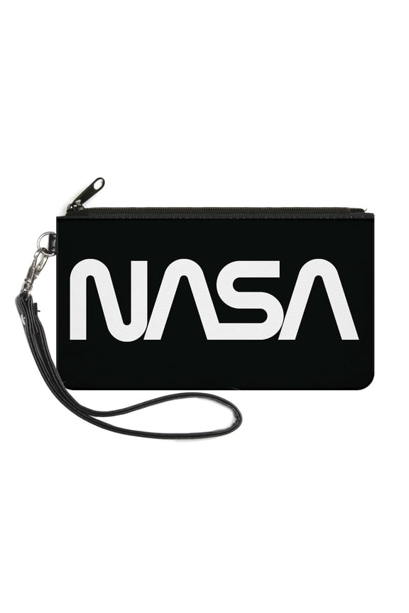Wallet, Zip Pouch, NASA Text Black White, Canvas