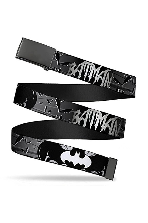Buckle-Down Web Belt - BATMAN w Bat Signals & Flying Bats Black White