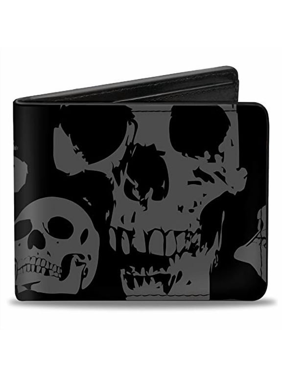 mens Buckle-down Pu Bifold - Skulls Stacked Weathered Black/Gray Bi Fold Wallet, Multicolor, 4.0 x 3.5 US