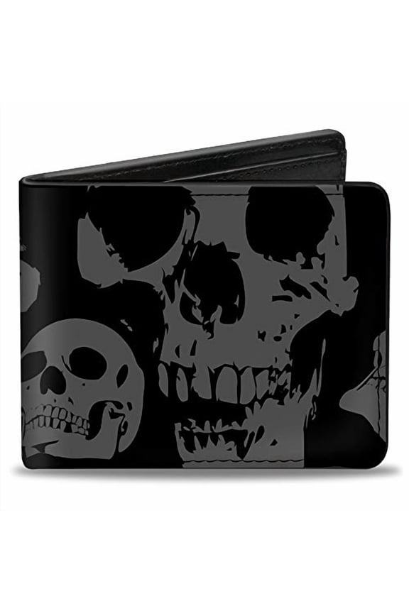 mens Buckle-down Pu Bifold - Skulls Stacked Weathered Black/Gray Bi Fold Wallet, Multicolor, 4.0 x 3.5 US