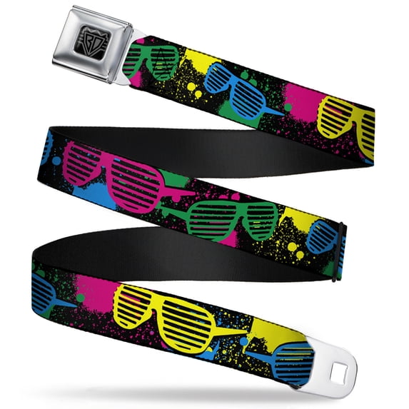 Buckle-Down Belt, Seatbelt Buckle Belt, Eighties Shades Splatter Black Neon, Youth 22 to 32 Inches