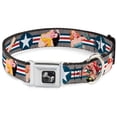 thumbnail image 1 of Buckle-Down Pet Collar, Dog Collar Metal Seatbelt Buckle, Pin Up Girl Poses Close Up Star Stripes Gray Blue White Red, 9.5 to 13 Inches 1.0 Inch Wide, 1 of 8