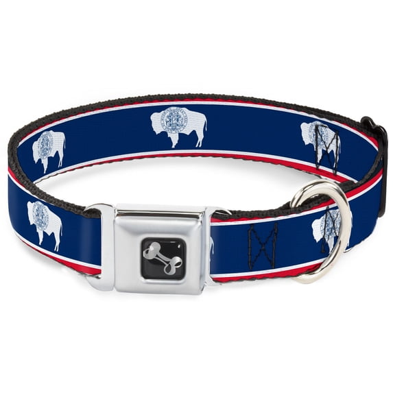 Buckle-Down Pet Collar, Dog Collar Metal Seatbelt Buckle, Wyoming Flags, 13 to 17 Inches 1.5 Inch Wide