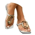 thumbnail image 1 of Buckle Flat Sandals for Women 2025 Summer Fashion Casual Square Open Toe Flip Flop Beach Dressy Thongs Slides, 1 of 10