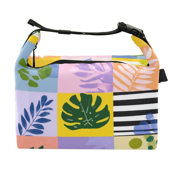 Buckle Handle Insulated Picnic Lunch Bag With Adjustable Strap 7L Capacity A Grid Of Squares