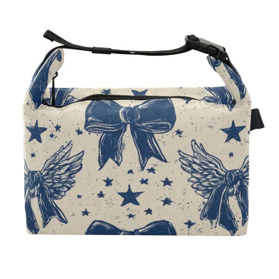 Buckle Handle Insulated Picnic Lunch Bag With Adjustable Strap 7L Capacity Angel Wings Bows