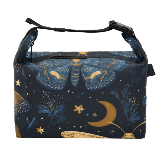 Buckle Handle Insulated Picnic Lunch Bag With Adjustable Strap 7L Capacity Butterflies Moon Vector