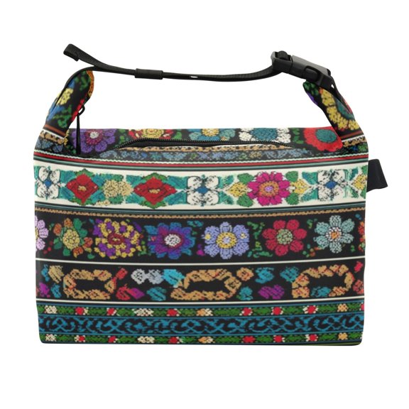 Buckle Handle Insulated Picnic Lunch Bag With Adjustable Strap 7L Capacity Colorful Seamless Borders