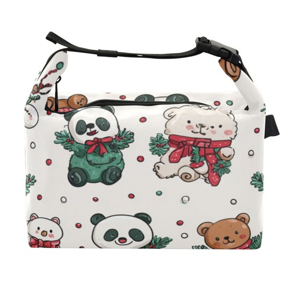 Buckle Handle Insulated Picnic Lunch Bag With Adjustable Strap 7L Capacity Cute Christmas Bear