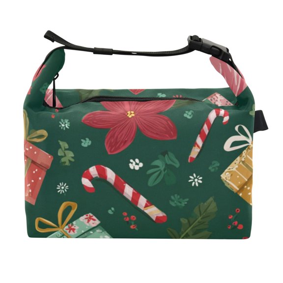 Buckle Handle Insulated Picnic Lunch Bag With Adjustable Strap 7L Capacity Fancy Christmas Patterns