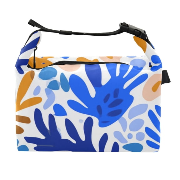 Buckle Handle Insulated Picnic Lunch Bag With Adjustable Strap 7L Capacity Leaves