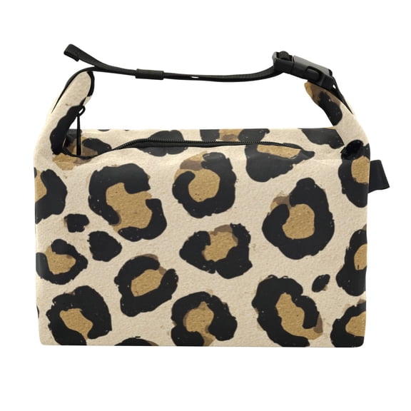 Buckle Handle Insulated Picnic Lunch Bag With Adjustable Strap 7L Capacity Leopard Print Vector