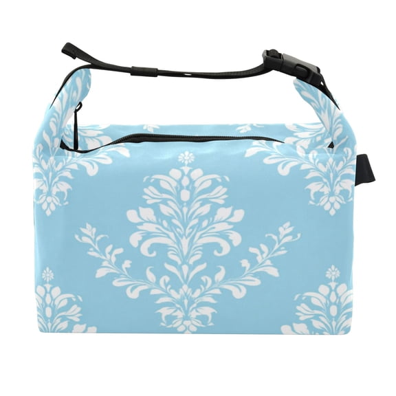 Buckle Handle Insulated Picnic Lunch Bag With Adjustable Strap 7L Capacity Light Blue Background