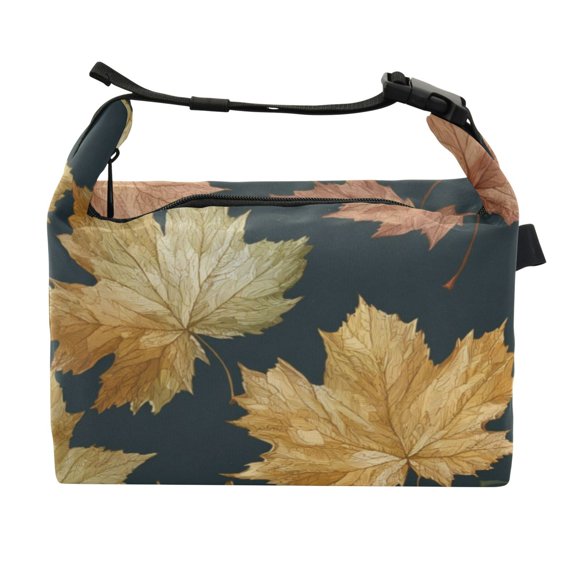 Buckle Handle Insulated Picnic Lunch Bag With Adjustable Strap 7L Capacity Maple Leaves Vector