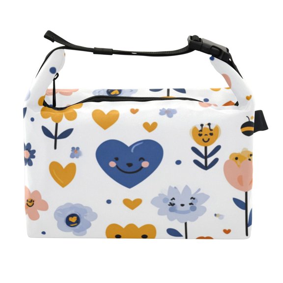 Buckle Handle Insulated Picnic Lunch Bag With Adjustable Strap 7L Capacity Pattern Of Heart