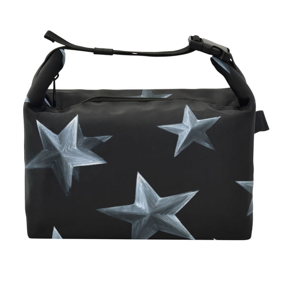 Buckle Handle Insulated Picnic Lunch Bag With Adjustable Strap 7L Capacity Shiny Silver Stars Pattern